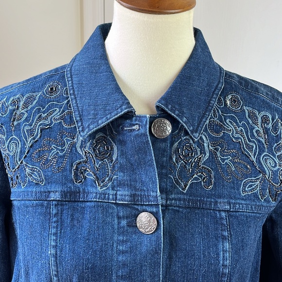 Denim & Co Jean Jacket with Embroidery and Beaded details - Picture 2 of 11